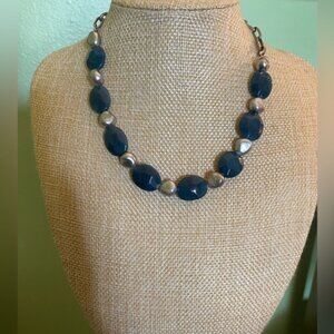 Gorgeous navy blue and silver stone necklace